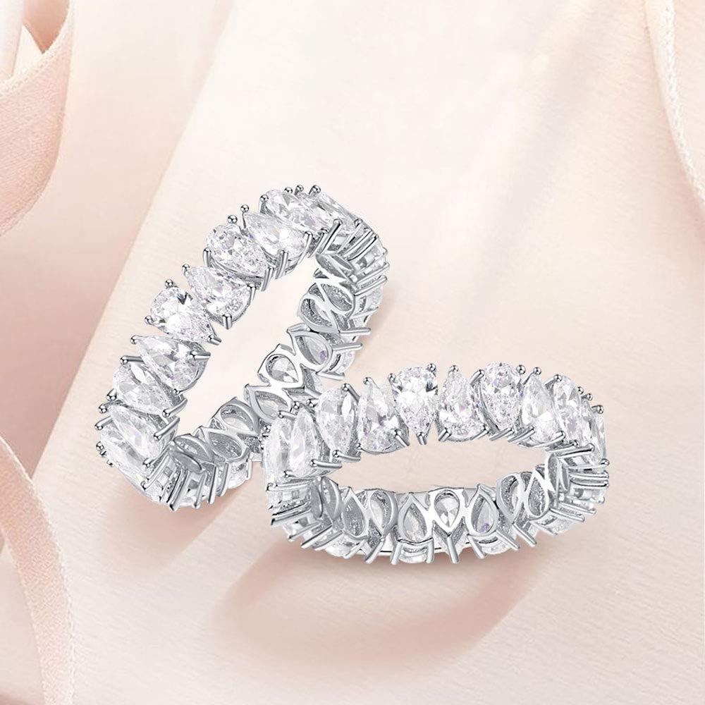 Eternity Rings Band for Women 925 Sterling Silver Stacking Rings Pear Cut White Cubic Zirconia Wedding Ring Size 5-9