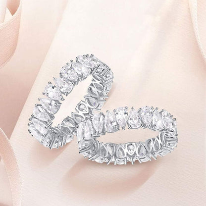 Eternity Rings Band for Women 925 Sterling Silver Stacking Rings Pear Cut White Cubic Zirconia Wedding Ring Size 5-9