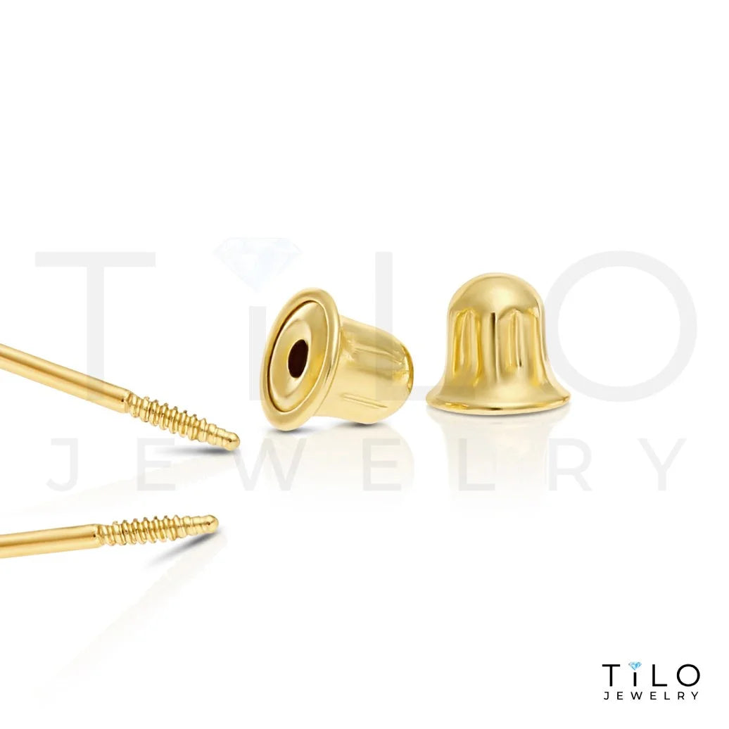 14K Yellow Gold Tiny Heart Halo Stud Post Earrings with Cubic Zirconia CZ Birthstone | Secure Screw-Backs | April | Women & Unisex