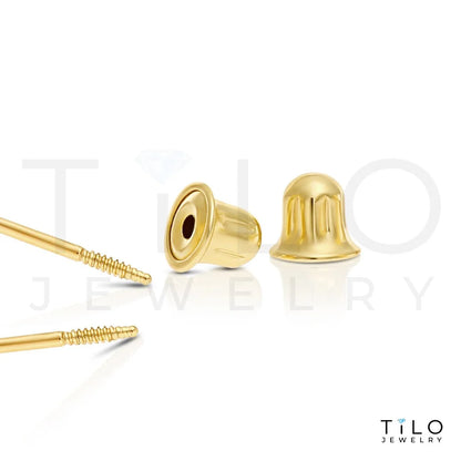 14K Yellow Gold Tiny Heart Halo Stud Post Earrings with Cubic Zirconia CZ Birthstone | Secure Screw-Backs | April | Women & Unisex