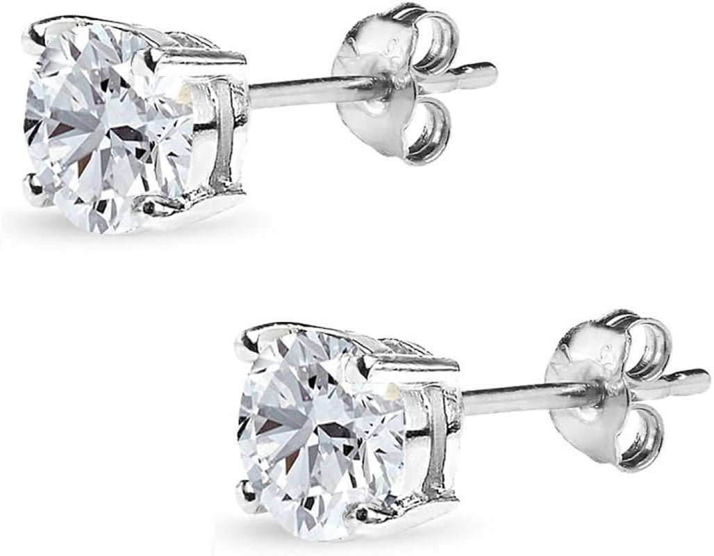 Sterling Silver Synthetic White Sapphire Round-Cut Solitaire Stud Earrings