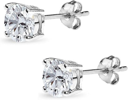 Sterling Silver Synthetic White Sapphire Round-Cut Solitaire Stud Earrings