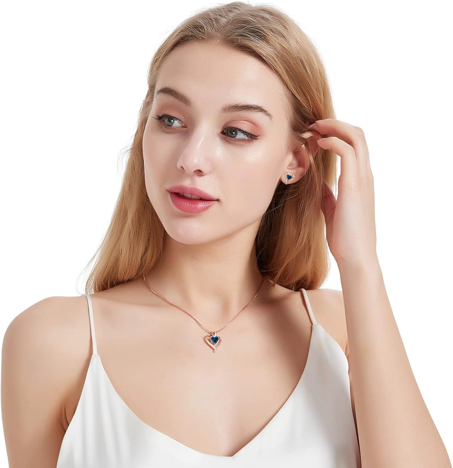 Heart Birthstone Necklace for Women Fine Jewelry 925 Sterling Silver Heart Necklace Dainty Pendant Anniversary Birthday Christmas Gifts for Her Girlfriend Wife Mom Lady Daughter Chain 18"+2"