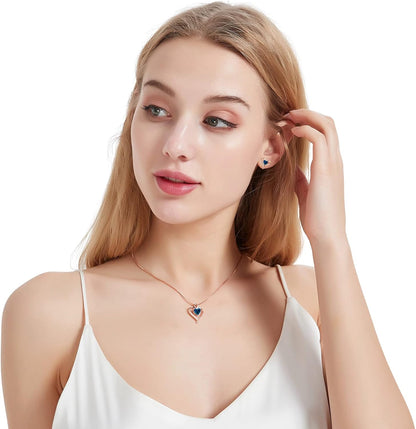 Heart Birthstone Necklace for Women Fine Jewelry 925 Sterling Silver Heart Necklace Dainty Pendant Anniversary Birthday Christmas Gifts for Her Girlfriend Wife Mom Lady Daughter Chain 18"+2"