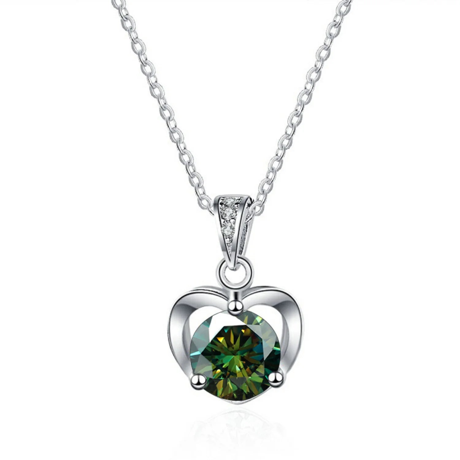 Heart Pendant Necklaces for Women, 1CT Moissanite Diamond Necklace, D Color VVS1 Blue Green Pink Moissanite Necklaces,925 Sterling Silver Heart Jewelry Gifts with Certificate