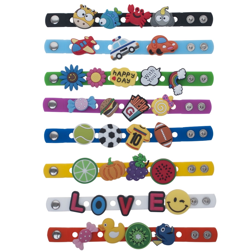 10 Pcs Adjustable Cute Wristbands, Multi-Color Rubber Charm Bracelets for Boys and Girls, Party Favors