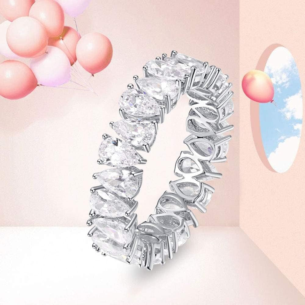 Eternity Rings Band for Women 925 Sterling Silver Stacking Rings Pear Cut White Cubic Zirconia Wedding Ring Size 5-9