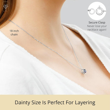 14K Gold Gemstone Pendant with 7Mm round Bezel Birthstone | Dainty round Necklace for Women with Gold 18 Inch Cable Chain | Secure Clasp Pendants with Gift Box