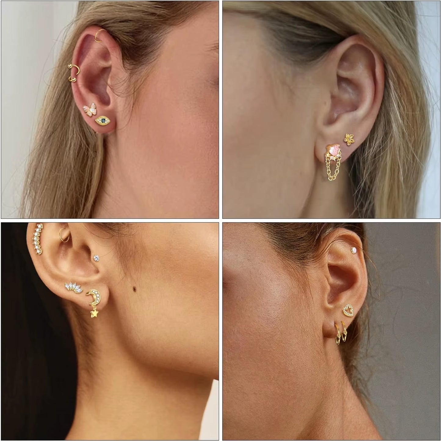 1Pc Stainless Steel 16G Cartilage Earrings Stud Hypollergenic Stainless Steel Stud Earrings Butterfly Heart Piercing