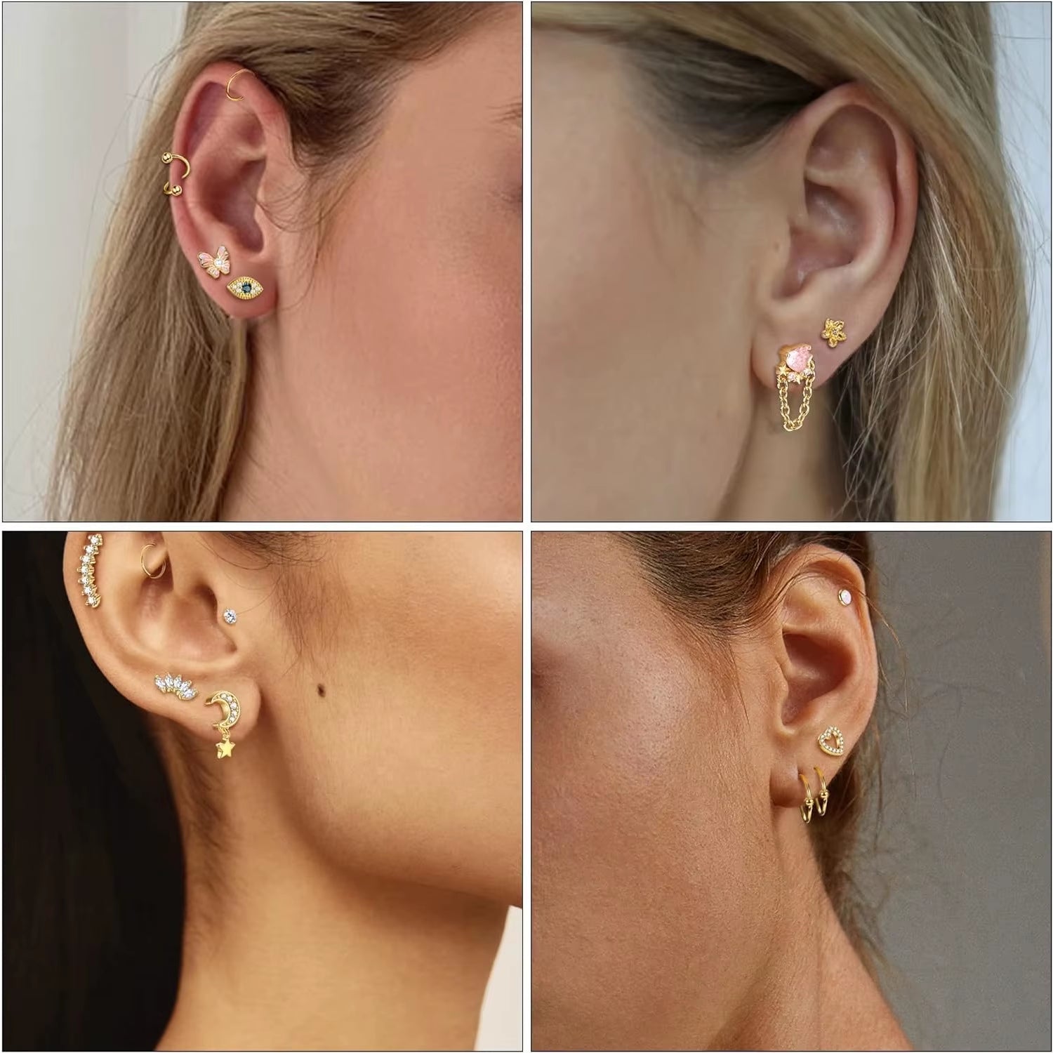 1Pc Stainless Steel 16G Cartilage Earrings Stud Hypollergenic Stainless Steel Stud Earrings Butterfly Heart Piercing