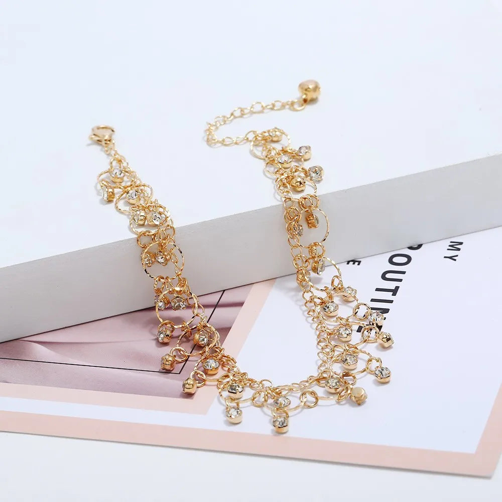 New Fashion Summer Beach Foot Chain Jewelry for Women Exquisite Gold Silver Color Shiny Rhinestones Ankle Bracelets Anklet