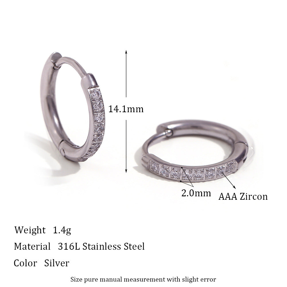 Women'S Fashion Titanium Steel Rounded Edge Zircon Earrings