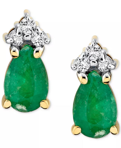 Emerald (3/4 Ct. T.W.) & Diamond Accent Pear Stud Earrings in 10K Gold