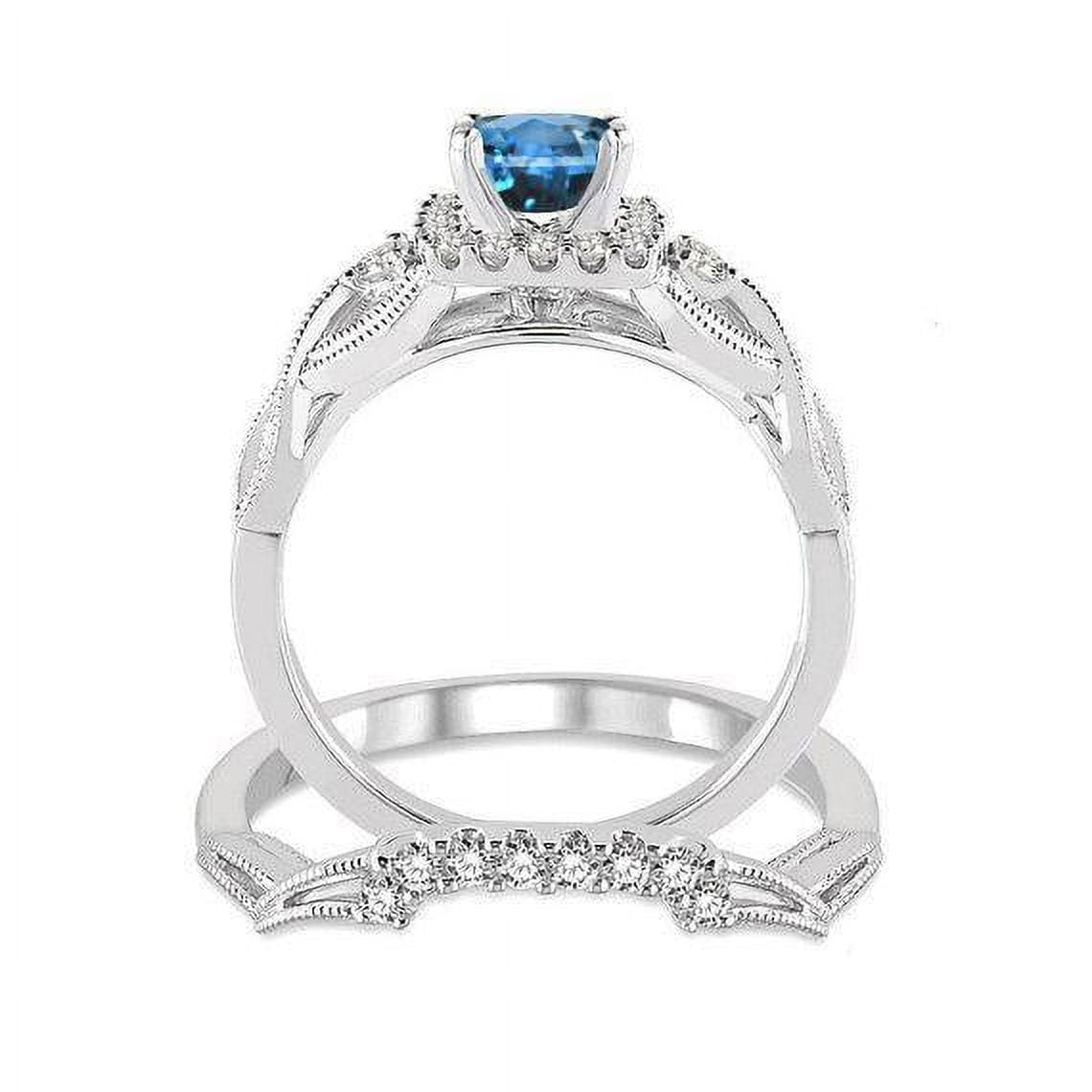 Filigree 1.75 Carat Princess Cut Created Aquamarine and Moissanite Wedding Ring Set in 18K White Gold over Silver