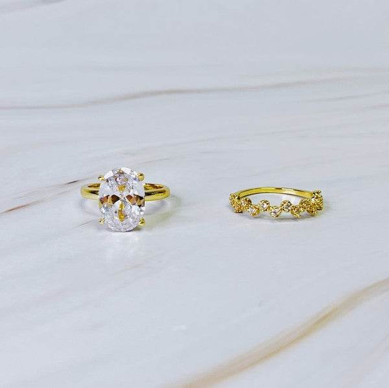 Lovely Oval Cut Solitaire Ring Set of 2