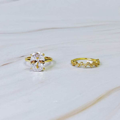Lovely Oval Cut Solitaire Ring Set of 2