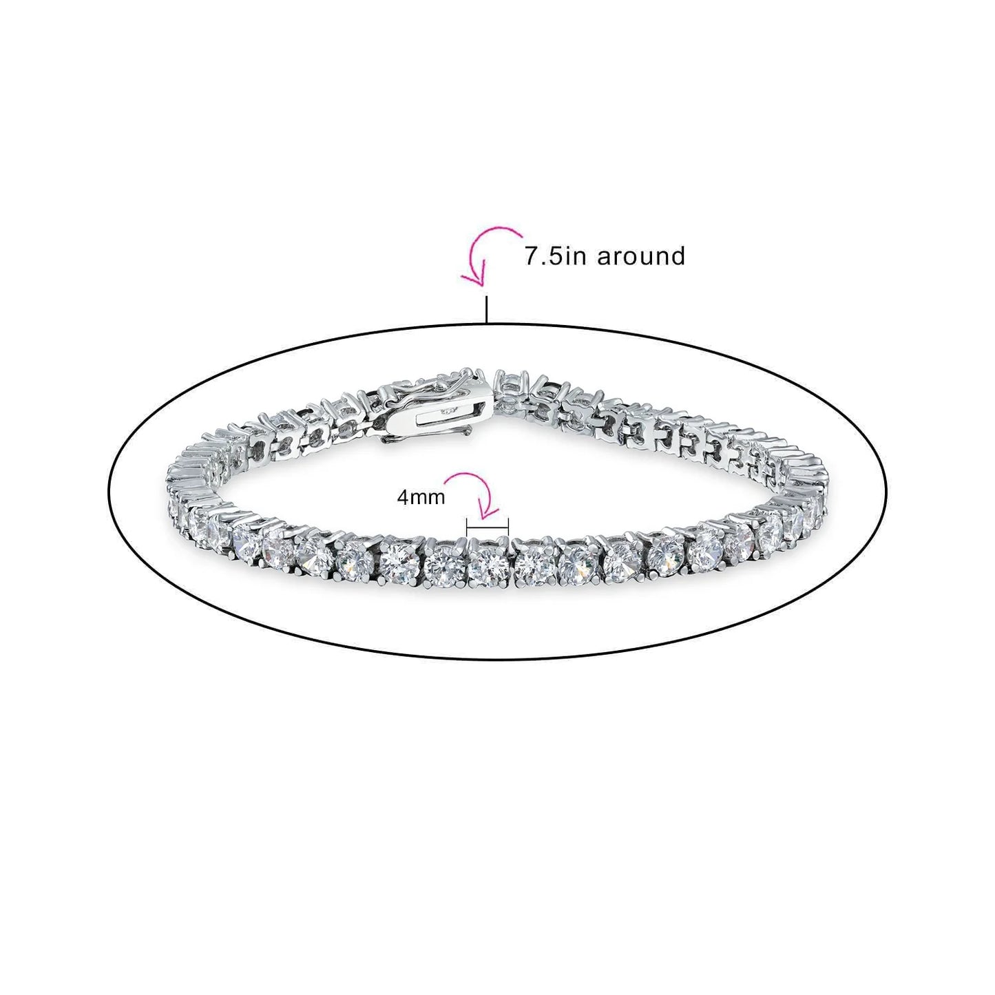 Womens 12CTW Solitaire round CZ Tennis Bracelet Silver Plated