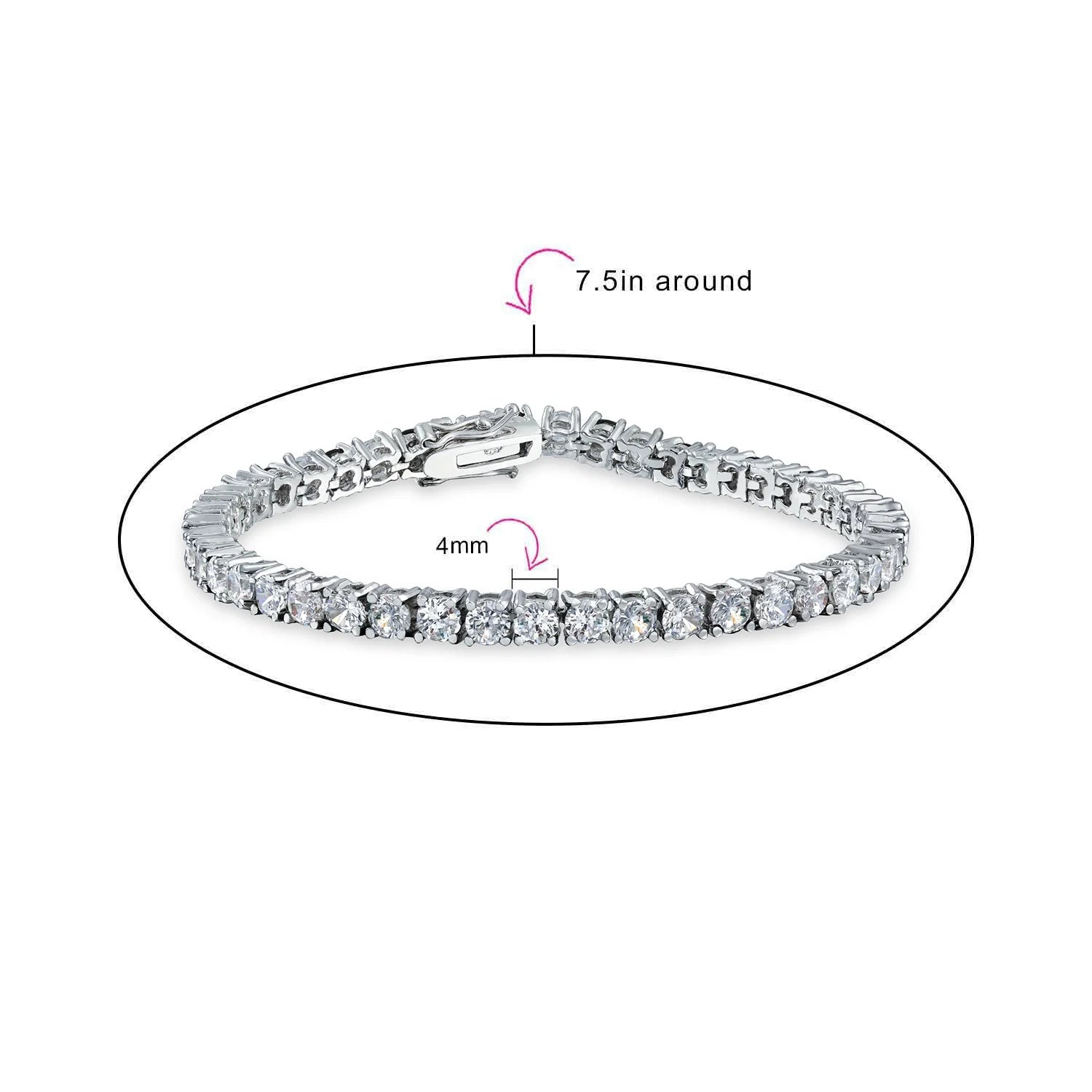Womens 12CTW Solitaire round CZ Tennis Bracelet Silver Plated