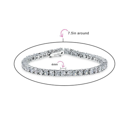 Womens 12CTW Solitaire round CZ Tennis Bracelet Silver Plated
