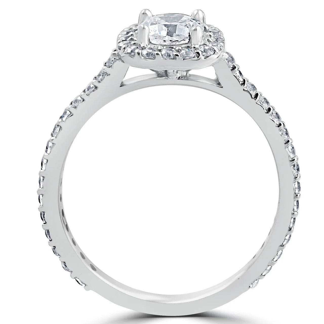 Pompeii 1 1/5Ct round Diamond Cushion Halo Engagement Ring 10K White Gold (G/H,I1-I2)