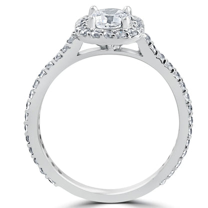 Pompeii 1 1/5Ct round Diamond Cushion Halo Engagement Ring 10K White Gold (G/H,I1-I2)