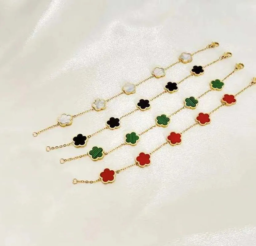 Clover Bracelet for Men and Women Jewelry Leaf Bracelets 18K Gold Silver Plate Agate Diamond Fashion Charm Chain Wedding Gift Party