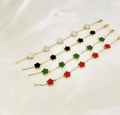 Clover Bracelet for Men and Women Jewelry Leaf Bracelets 18K Gold Silver Plate Agate Diamond Fashion Charm Chain Wedding Gift Party