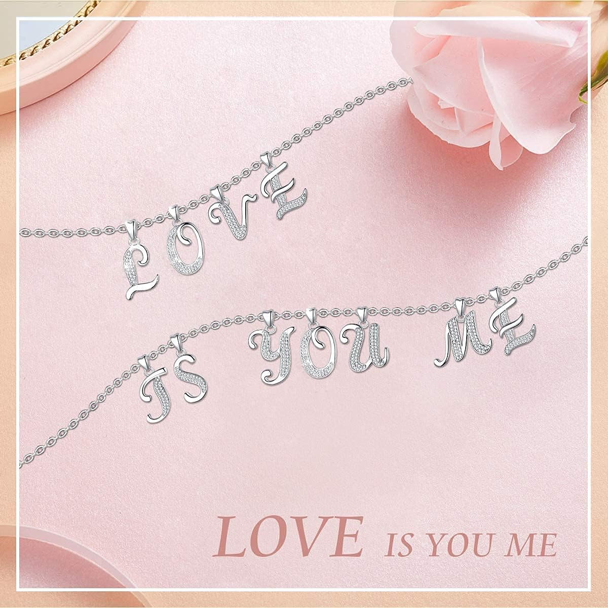 925 Sterling Silver Initial Necklaces for Women, 26 Letters Pendants Necklace Gift for Mother, Daughter, Wife, 18 Inch Chain