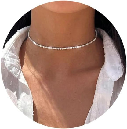 Tennis Necklaces for Women Sparkly Rhinestone Choker Diamond Chain Necklace