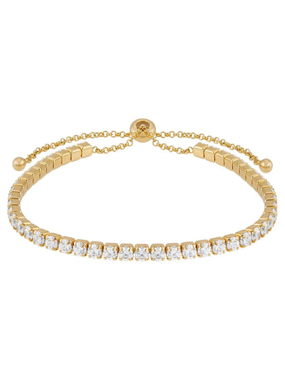 Cubic Zirconia Bracelet Sterling Silver 14K Yellow Gold-Plated,10"