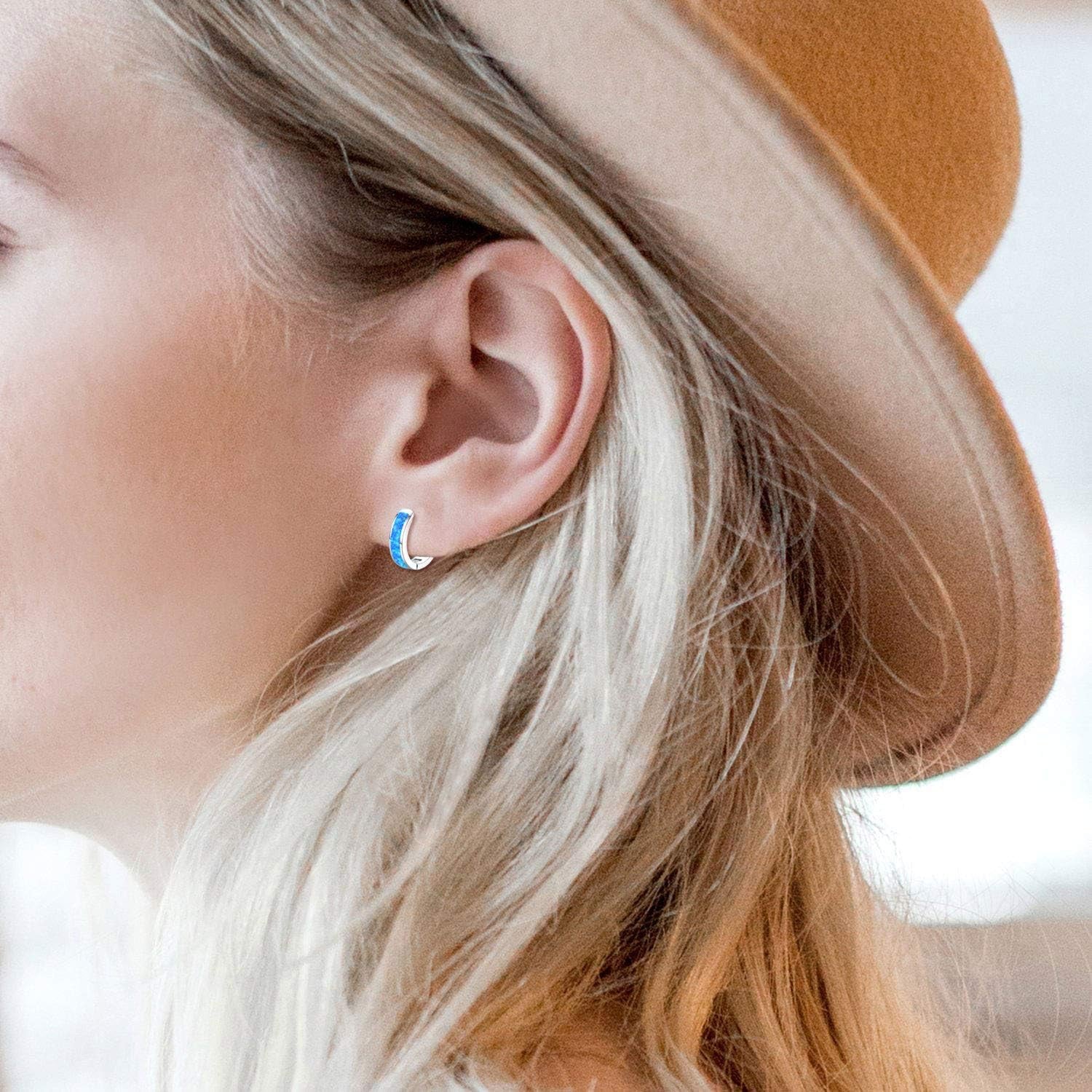 Hoop Earrings for Women Opal Hoop Earrings Hinged Huggie Earrings 925 Sterling Silver Hypoallergenic Earrings for Sensitive Ears Simulated Opal Colorful Jewelry Birthday Christmas Gift