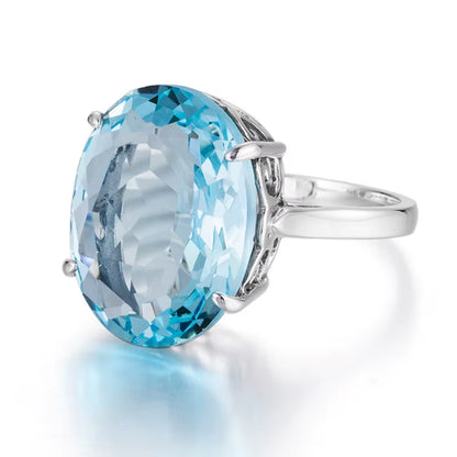 Hot Oval Aquamarine Rings 10Ct Gemstone March Birthstone 925 Sterling Silver Romantic Woman Ring for Wedding Engagement