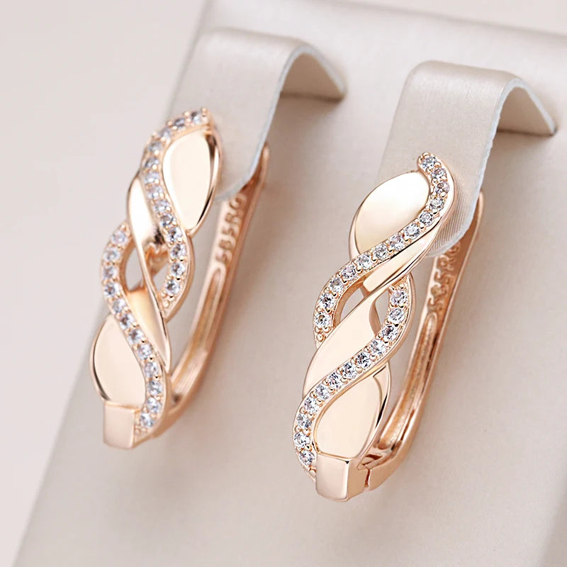 2021 Trendy 585 Rose Gold Earrings Bride Wedding Ethnic Jewelry Luxury Natural Zircon Earrings for Women Fine Jewelry