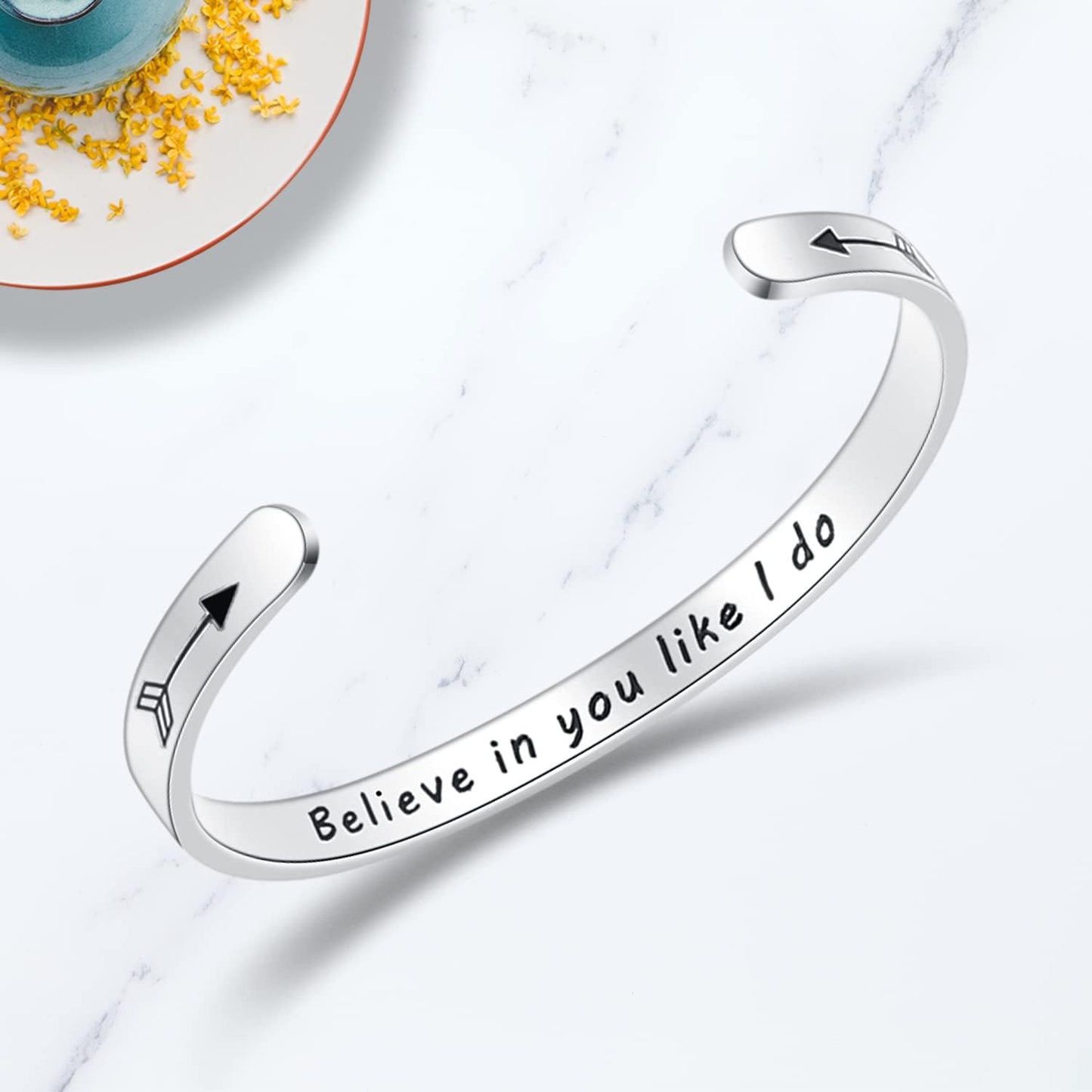 Inspirational Bracelets for Women Teen Girls Personalized Gifts for Daughter Granddaughter Mom Sister Friends Stainless Steel Engraved Cuff Birthday Easter Christmas