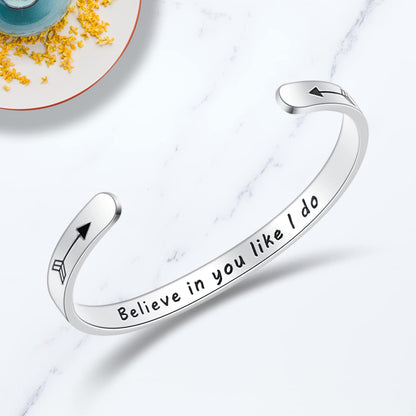 Inspirational Bracelets for Women Teen Girls Personalized Gifts for Daughter Granddaughter Mom Sister Friends Stainless Steel Engraved Cuff Birthday Easter Christmas