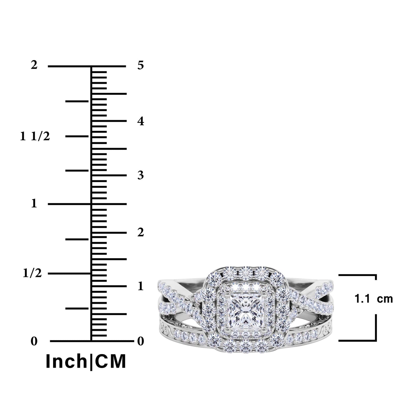 1.25 Ct - Square Moissanite - Double Halo - Twisted Band - Vintage Inspired - Pave - Wedding Ring Set in 18K Yellow Gold Plated for Women