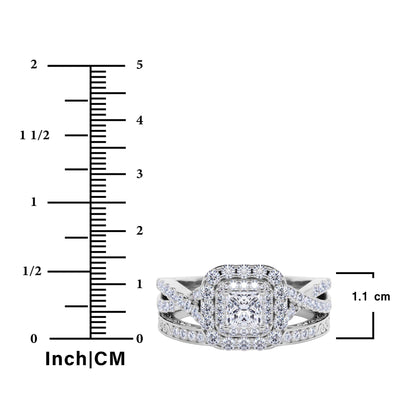 1.25 Ct - Square Moissanite - Double Halo - Twisted Band - Vintage Inspired - Pave - Wedding Ring Set in 18K Yellow Gold Plated for Women