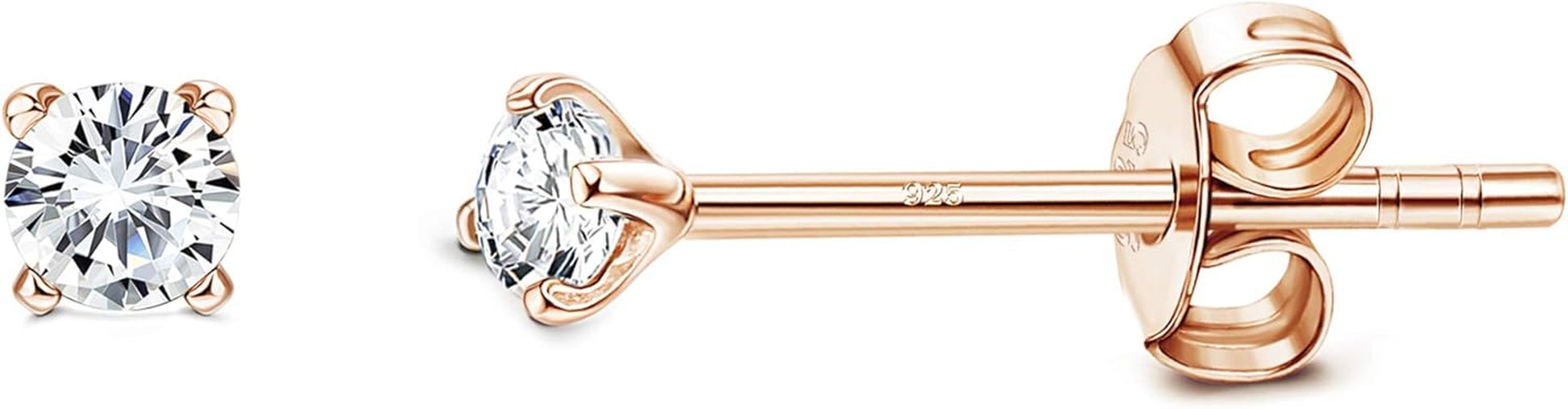 2Mm Sterling Silver Austria Zirconia Stud Earrings for Women Men, Platinum/Gold/Rose Gold Plated Tiny CZ Studs