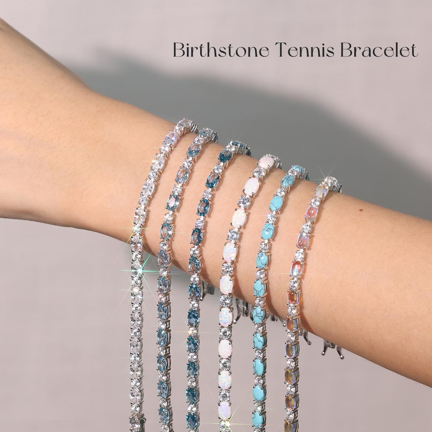 Birthstone Bracelets Sterling Silver Tennis Bracelets Charm Fine Jewelry Birthday Gifts for Women 7"