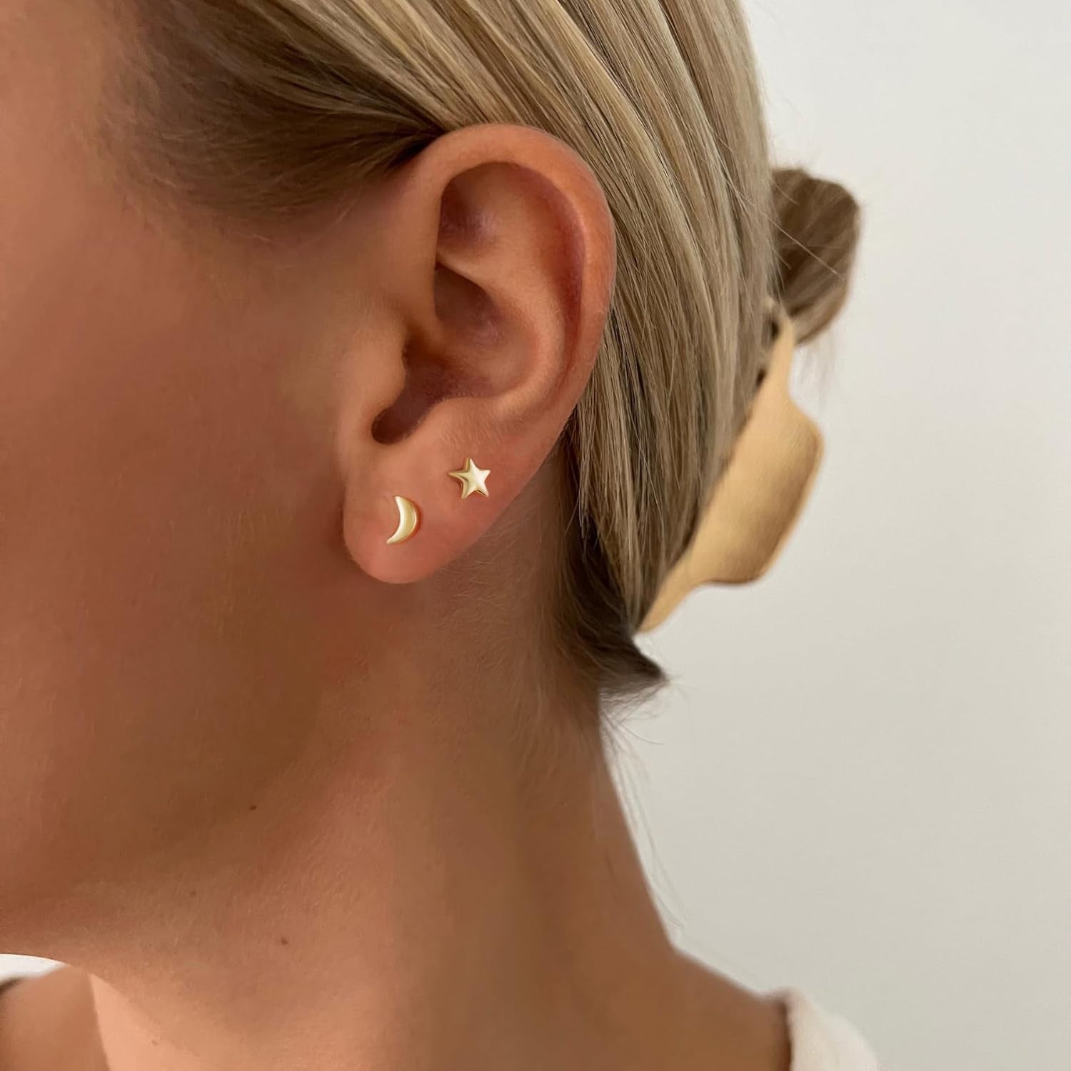 Solid Real 925 Sterling Silver Satr Moon Stud Earrings | Dainty Celestial Stud Earrings | Tiny Cartilage Earrings for Women