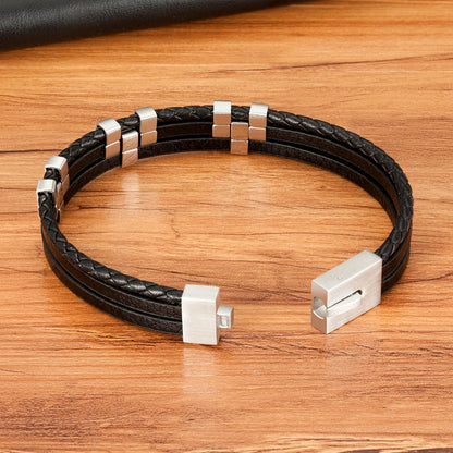Braided Rope Wrap Leather Bracelets for Men Bangles Fashion Male Women Charm Stainless Steel Clasp Jewelry DIY Customization