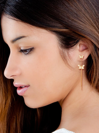 Women'S Fashion Butterfly Gold Tone Metal Drop Earring