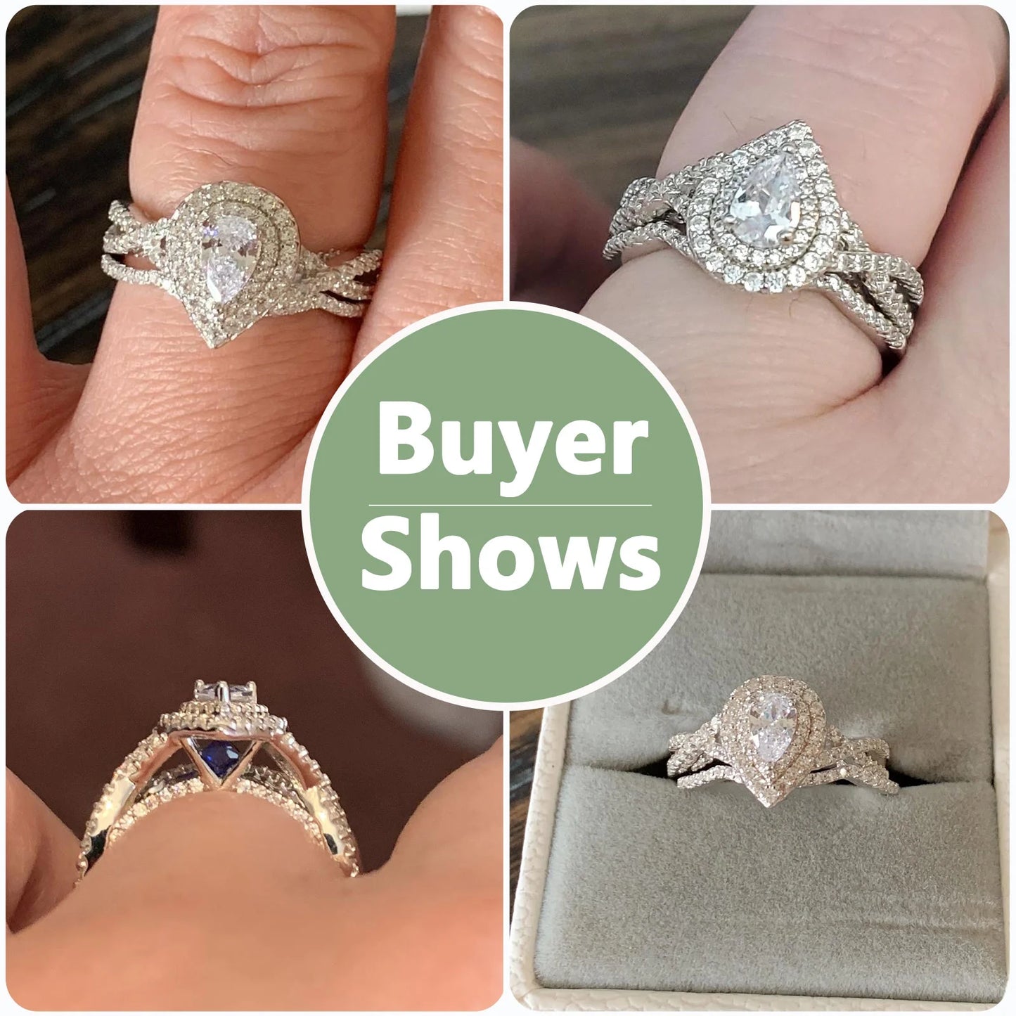 Wedding Rings Set Rings for Women Bridal Engagement Ring 925 Sterling Silver AAAAA Cz 1.7Ct Pear Size 5.5