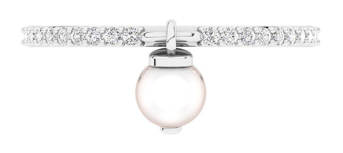 I1 G 0.20 Carat Genuine Diamond Pearl Anniversary Wedding Ring 14K Rose Gold