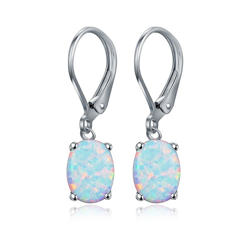 Four-Claw Oval Opal Earrings European and American Ornament