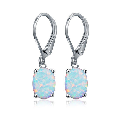Four-Claw Oval Opal Earrings European and American Ornament