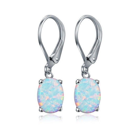 Four-Claw Oval Opal Earrings European and American Ornament