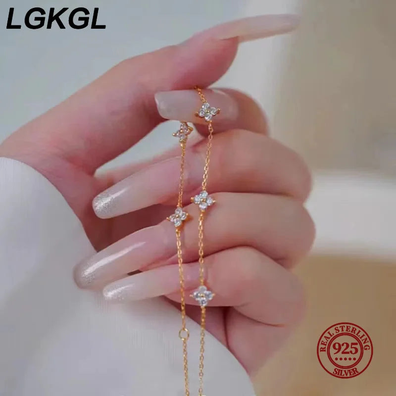 925 Sterling Silver Four-Leaf Clover Zircon Starry 18K Gold Bracelets Women'S Commuting Adjustable Chains Bracelet Jewelry