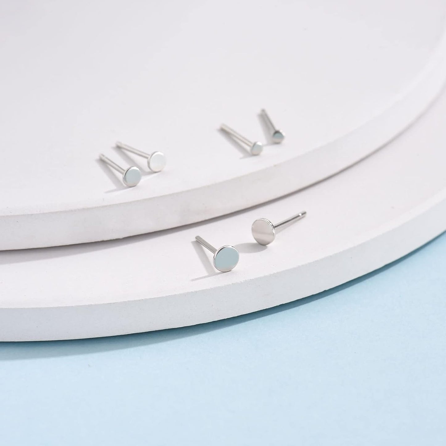 Sterling Silver Stud Earrings for Women, Tiny Flat Dot Earrings Set | Small Hypoallergenic Circle Stud Earrings | Dainty round Tragus Cartilage Studs for Men (2Mm/3Mm/4Mm)
