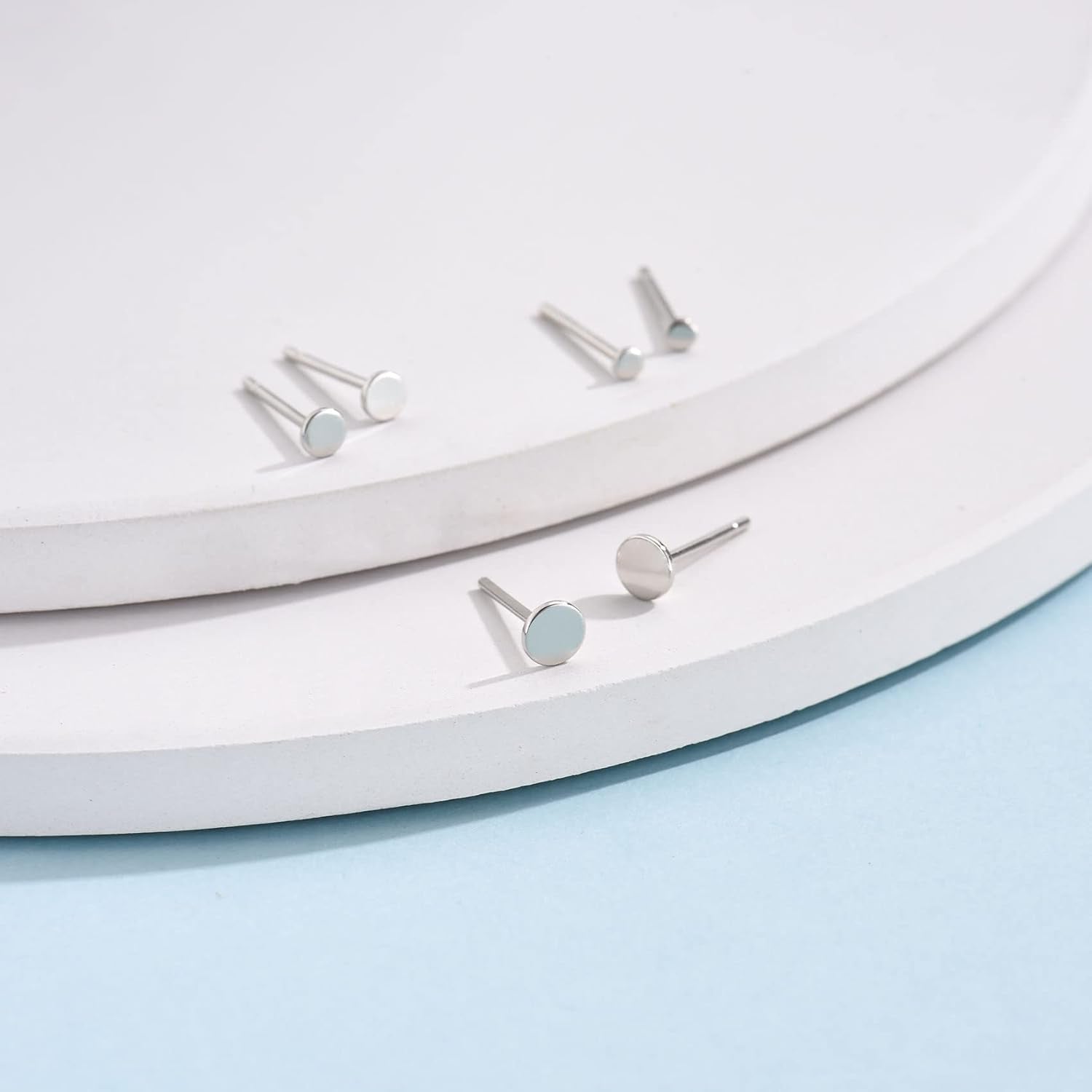 Sterling Silver Stud Earrings for Women, Tiny Flat Dot Earrings Set | Small Hypoallergenic Circle Stud Earrings | Dainty round Tragus Cartilage Studs for Men (2Mm/3Mm/4Mm)